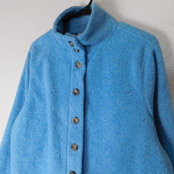 L.L. Bean Women Sweatshirt Large Button Up Light Blue Fuzzy Long Sleeve Casual - Picture 3 of 9